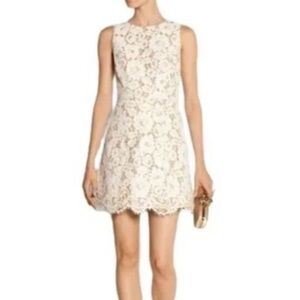 Alice + Olivia Leann Fit and Flare Cream Lace Mini Dress